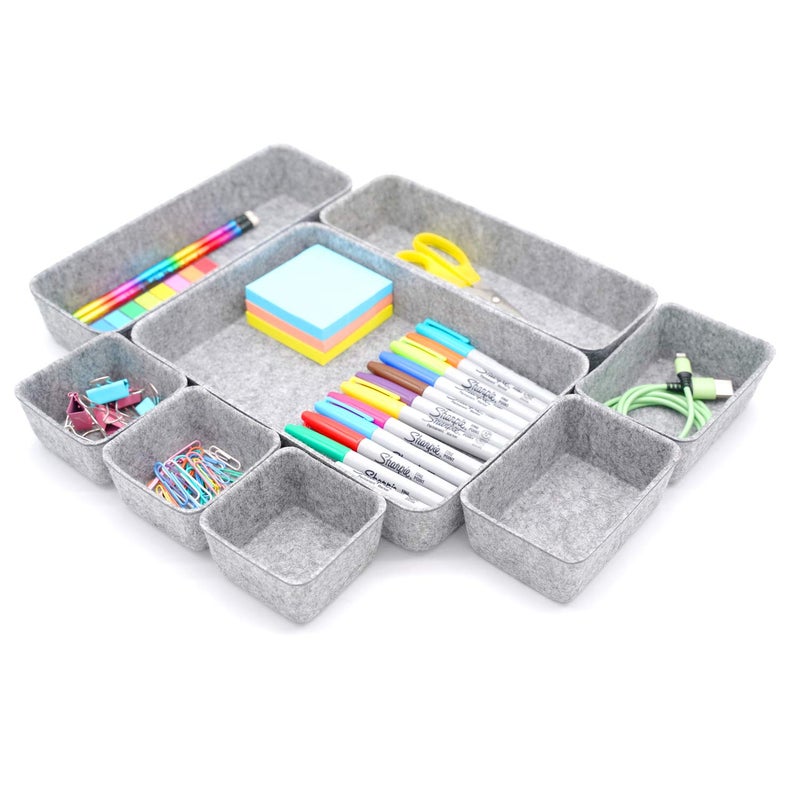 Welaxy Desk Drawer organizers tray Felt storage bins aesthetics room dÃ©cor for home office dorm closet decluttering minimalist lifestyle (Gray) - Image 1